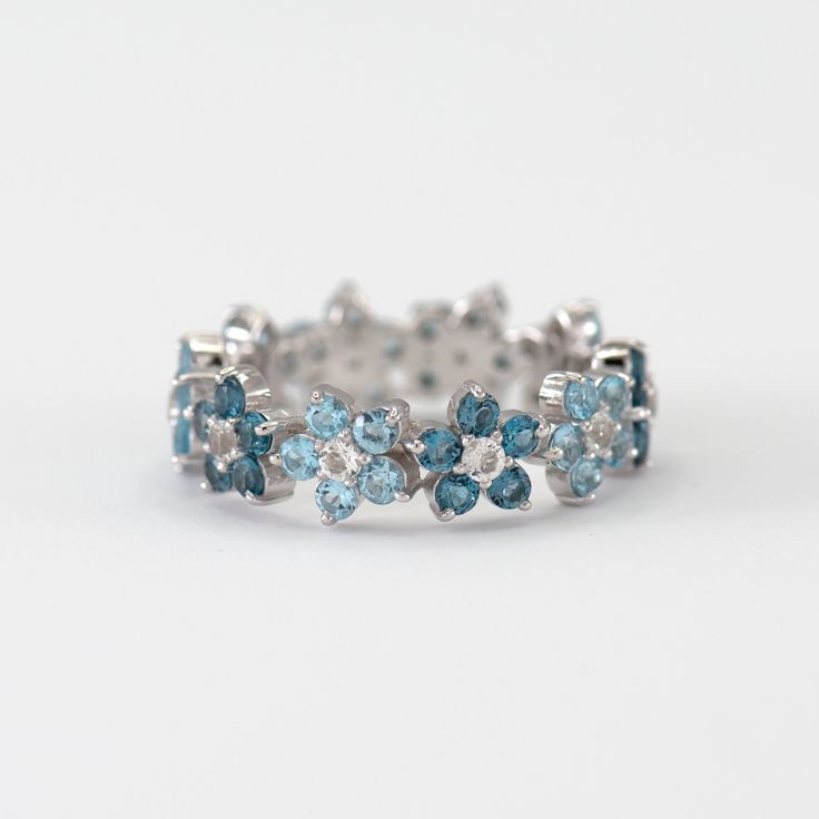 Vintage Blue Daisy Silver Ring-Ariette Jewelry