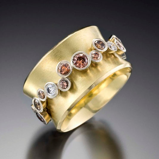Vintage Golden & Orange Inlaid Zirconia Ring-Ariette Jewelry