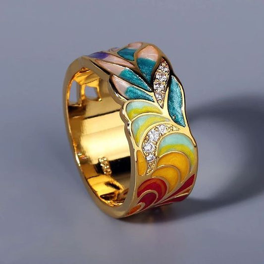 Vintage Enamel Colorful Gold Ring-Ariette Jewelry