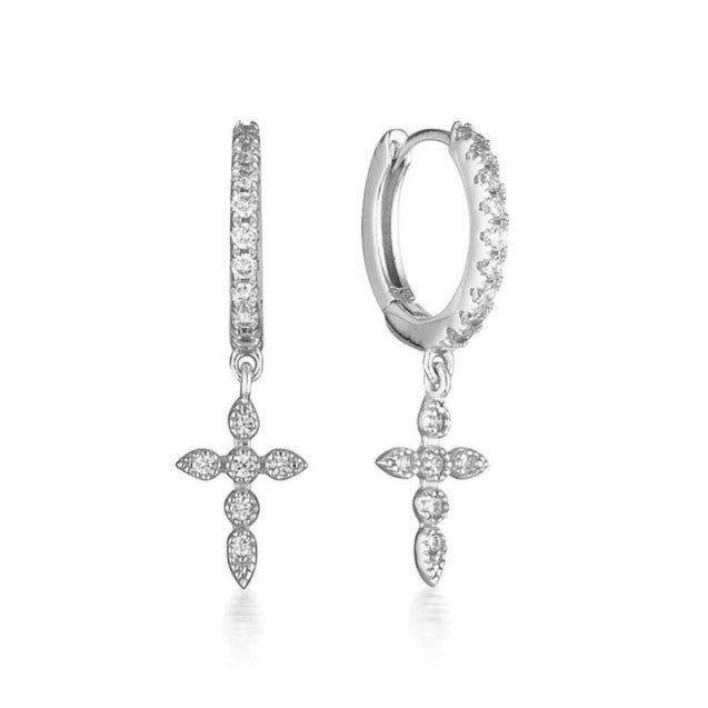 Dainty Cross Huggie Hoop Earrings-Ariette Jewelry
