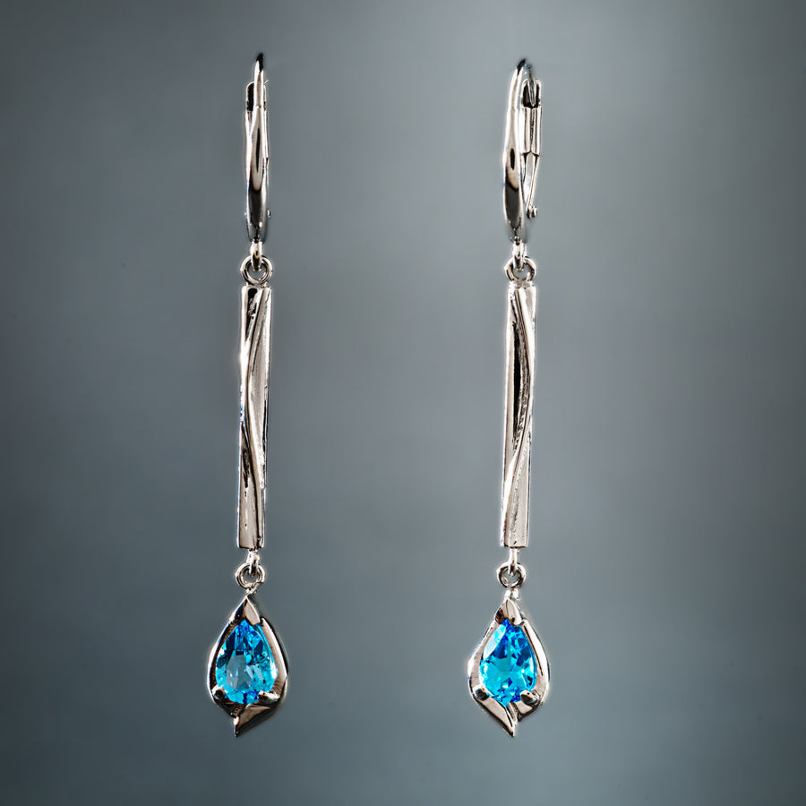 Vintage Blue Dangling Silver Earrings-Ariette Jewelry