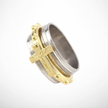 Gold Layered Religious Cross Ring-Ariette Jewelry