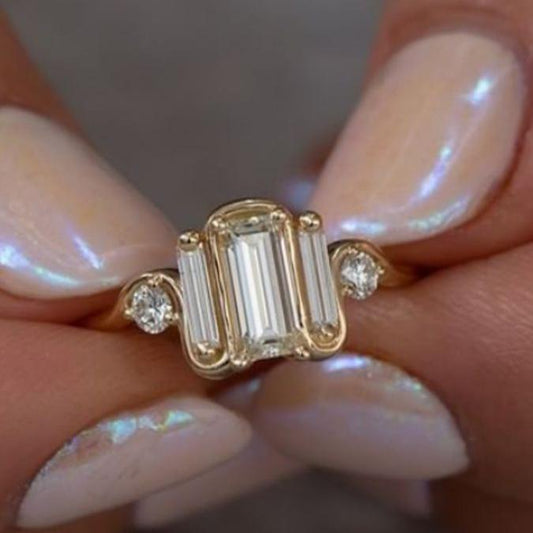 Vintage White Glass Gold Ring-Ariette Jewelry