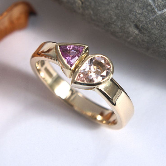 Vintage Pink & Garnet Glass Gold Ring-Ariette Jewelry