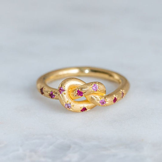 Vintage Pink Knotted Celestial Gold Ring-Ariette Jewelry