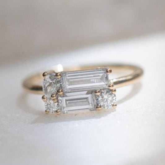 Vintage White Double Glass Gold Ring-Ariette Jewelry