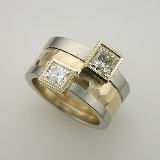 Vintage Inlaid Cubic Glass Gold & Silver Ring-Ariette Jewelry