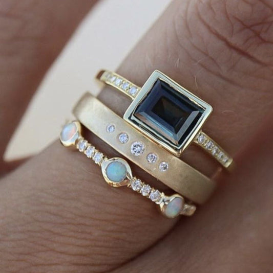 Vintage Elegant Blue Zirconia Ring Set-Ariette Jewelry
