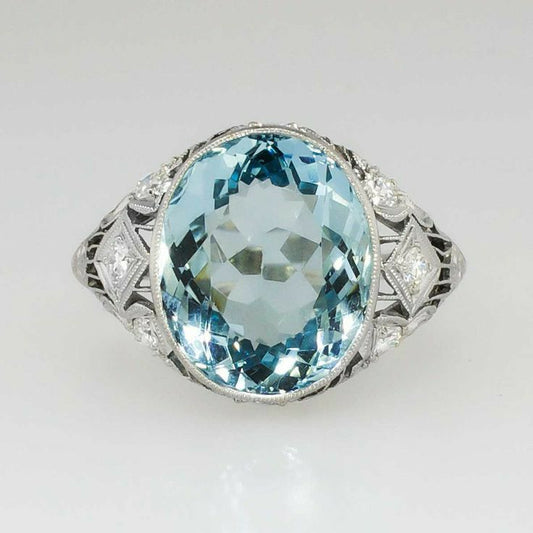 Vintage Glass Blue Ring-Ariette Jewelry
