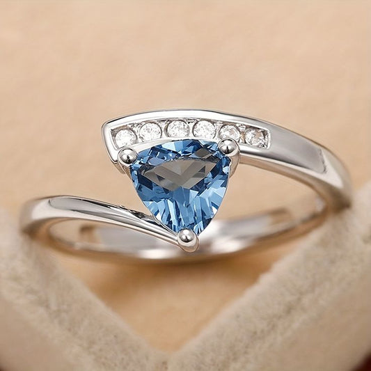 Vintage Elegant Blue Crystal Silver Ring-Ariette Jewelry