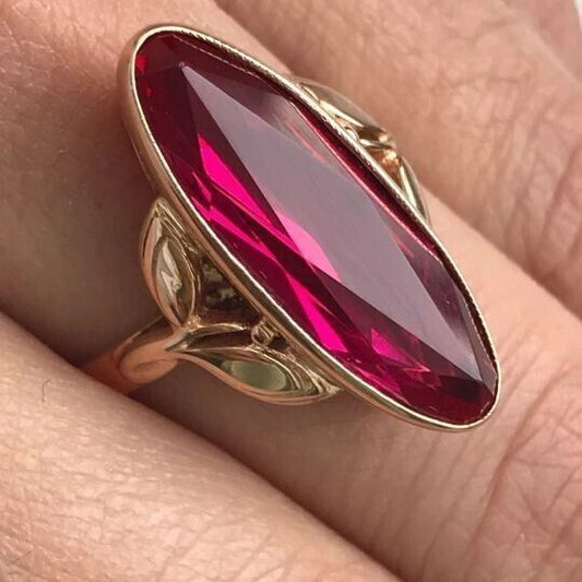Vintage Garnet Oval Crystal Gold Ring-Ariette Jewelry