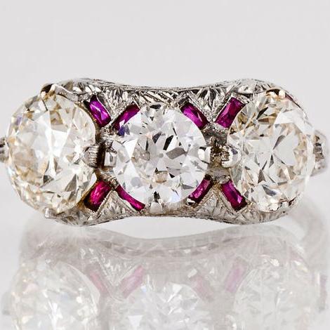 Vintage Pink & White Zirconia Silver Ring-Ariette Jewelry