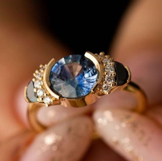 Vintage Blue Cuteness Zirconia Gold Ring-Ariette Jewelry