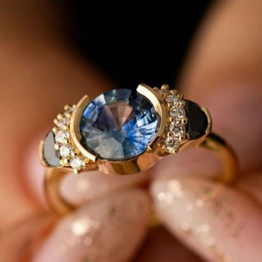 Vintage Blue Cuteness Zirconia Gold Ring-Ariette Jewelry