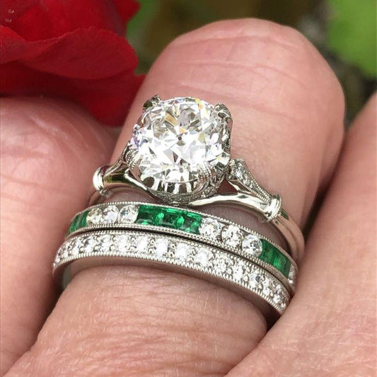 Vintage White & Green Zirconia Ring Set-Ariette Jewelry