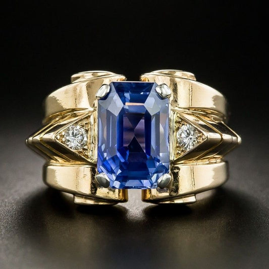 Vintage Zirconia Blue Gold Ring-Ariette Jewelry