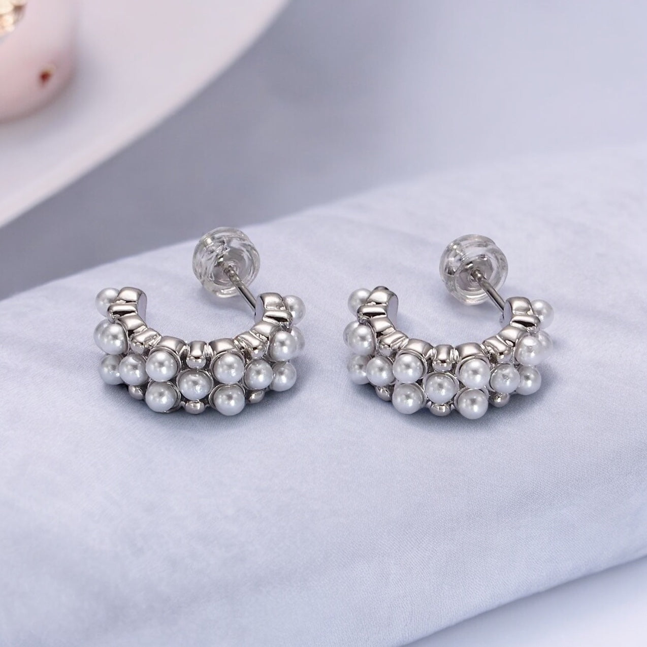 Sabrina Pearl Lined Hoop Earrings-Ariette Jewelry