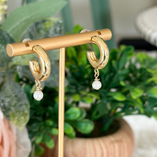 Ileana Thick Hoop Pearl Earrring-Ariette Jewelry