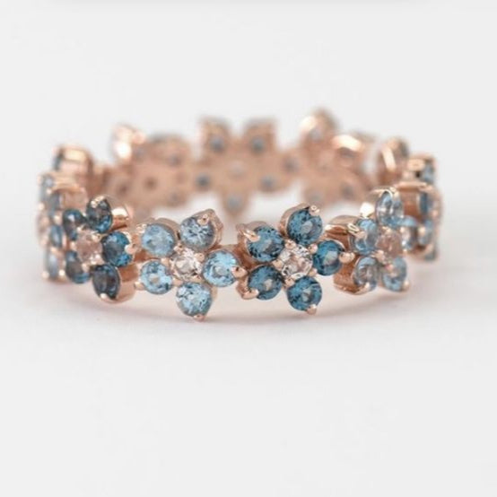 Vintage Blue Daisy Rose Ring-Ariette Jewelry