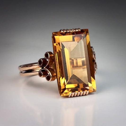 Vintage Orange Glass Rose Ring-Ariette Jewelry