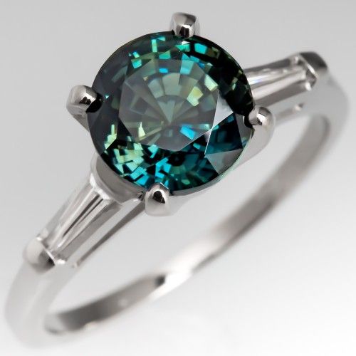 Vintage Blue Greenish Rounded Zirconia Silver Ring-Ariette Jewelry