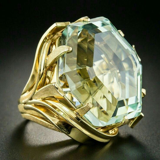 Vintage Greenish Yellow Glass Gold Ring-Ariette Jewelry