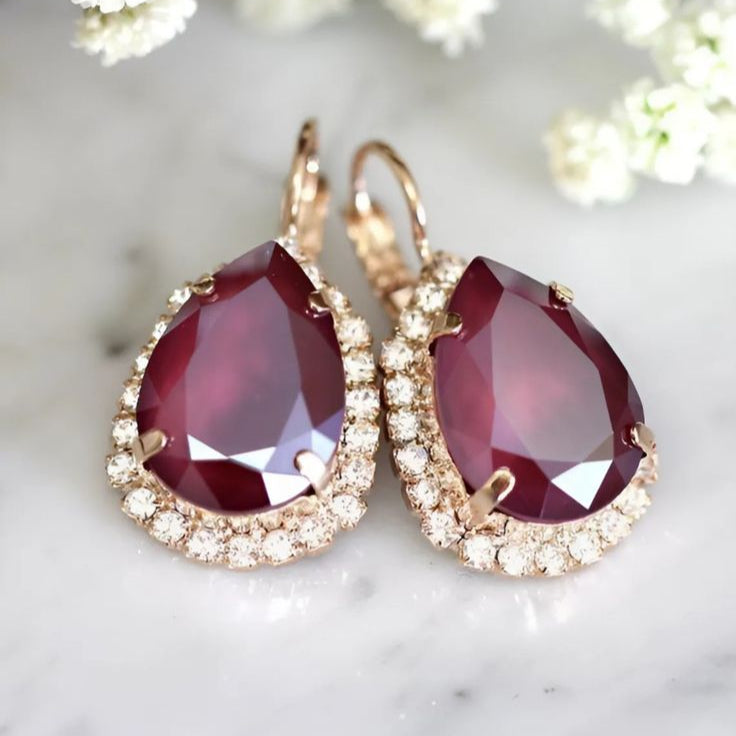 Vintage Red Drop Zirconia Earrings-Ariette Jewelry