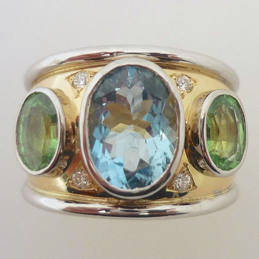 Vintage Blue & Green Gold & Silver Ring-Ariette Jewelry