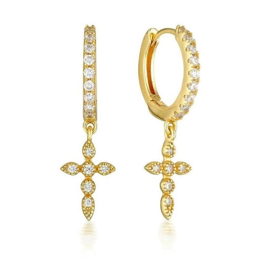 Dainty Cross Huggie Hoop Earrings-Ariette Jewelry