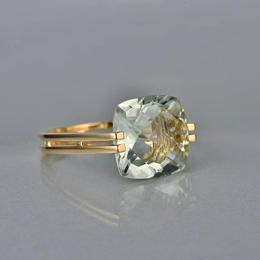 Vintage Green Cubic Glass Gold Ring-Ariette Jewelry