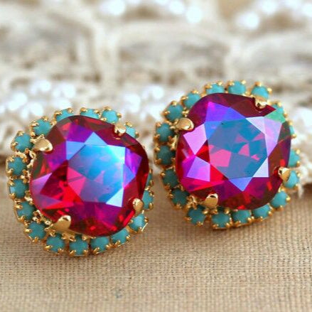 Vintage Garnet Blue Opal Earrings-Ariette Jewelry