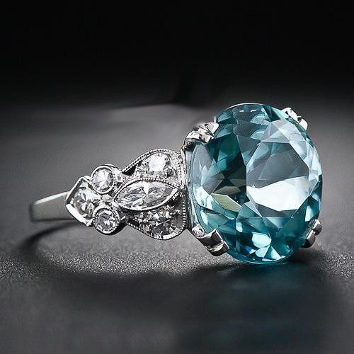 Vintage Blue Rounded Cut Zirconia Ring-Ariette Jewelry