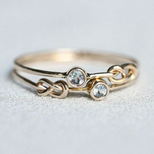 Vintage Knotted Gold & Zirconia Ring-Ariette Jewelry