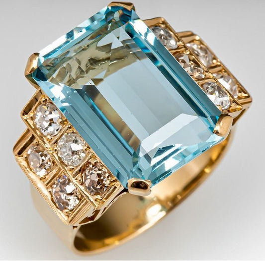 Vintage Blue Gold Bright Ring-Ariette Jewelry