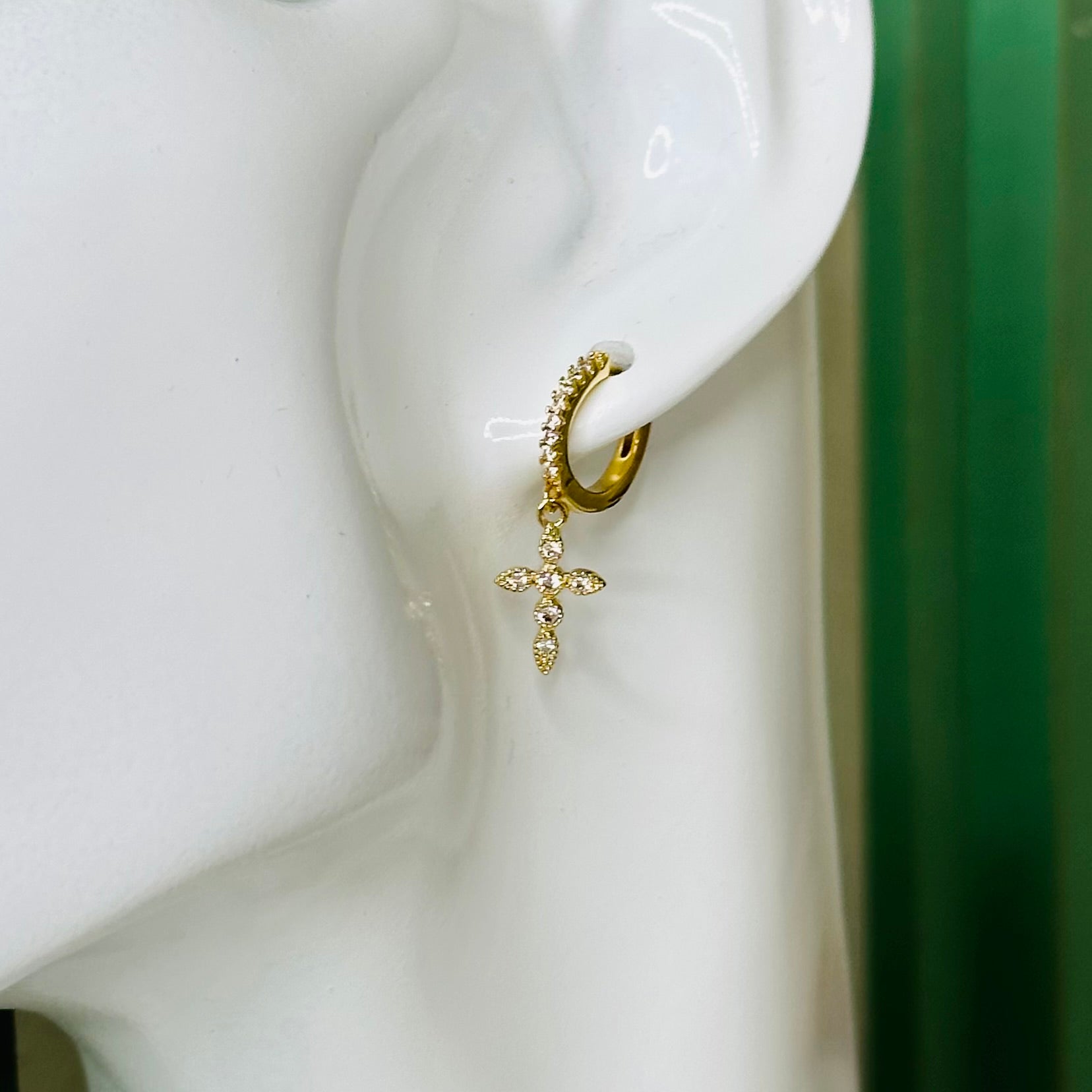 Dainty Cross Huggie Hoop Earrings-Ariette Jewelry