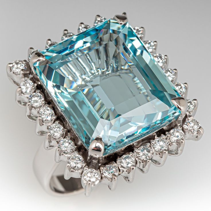 Vintage Blue Cubic Zirconia Glass Silver Ring-Ariette Jewelry