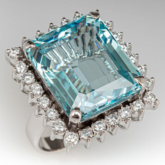 Vintage Blue Cubic Zirconia Glass Silver Ring-Ariette Jewelry