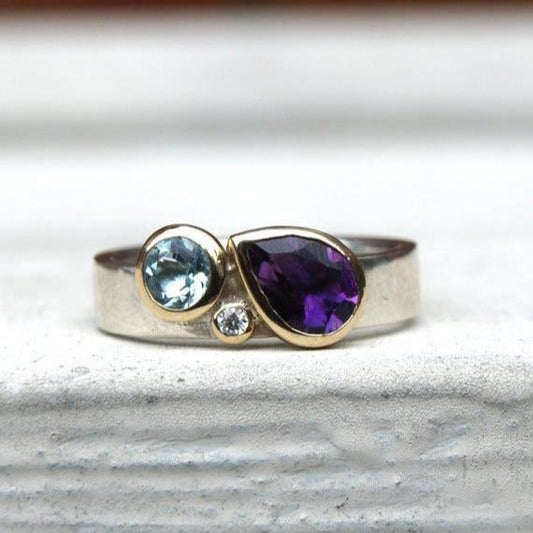 Vintage Purple Zirconia Drop Ring-Ariette Jewelry