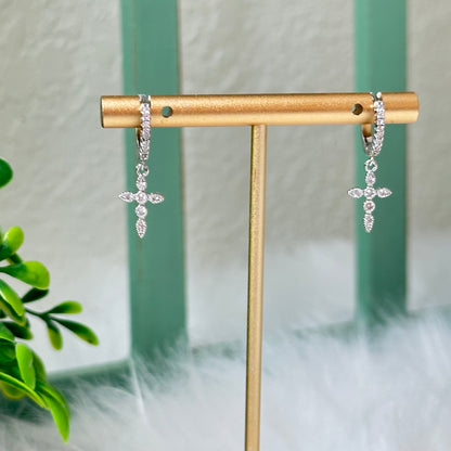 Dainty Cross Huggie Hoop Earrings-Ariette Jewelry