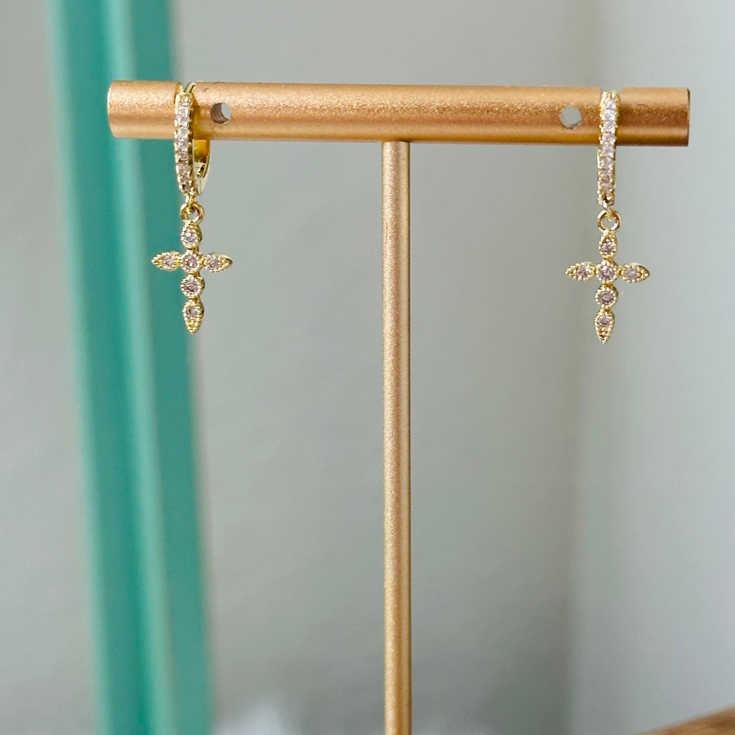 Dainty Cross Huggie Hoop Earrings-Ariette Jewelry