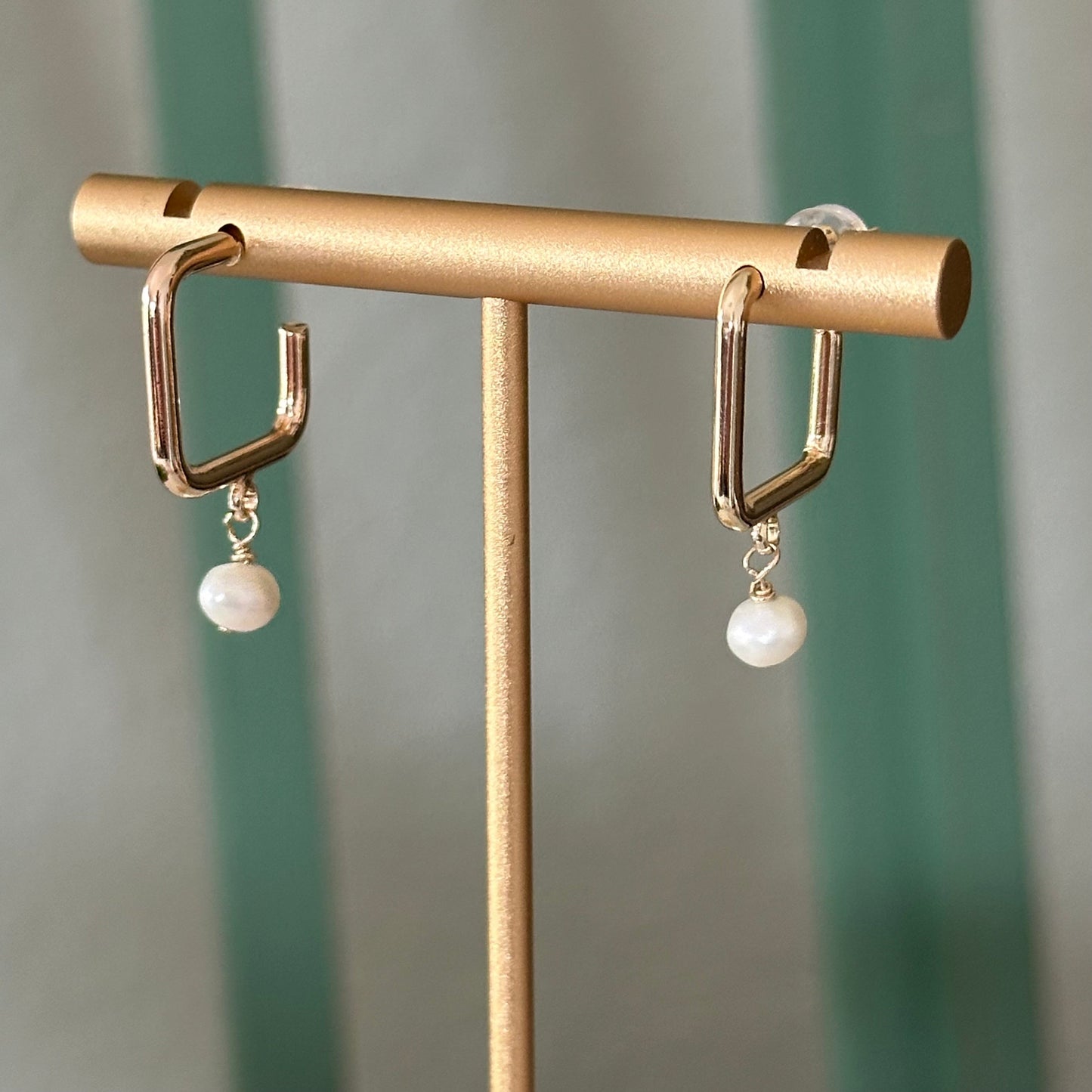 Dalila Square Hoop Pearl Earrings-Ariette Jewelry