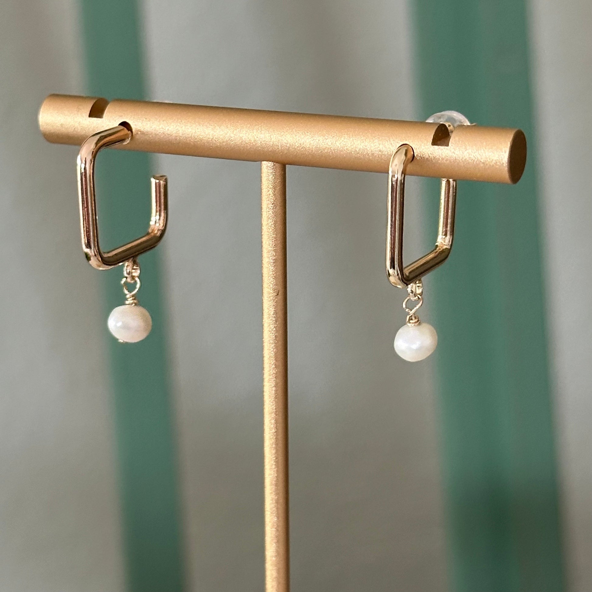 Dalila Square Hoop Pearl Earrings-Ariette Jewelry