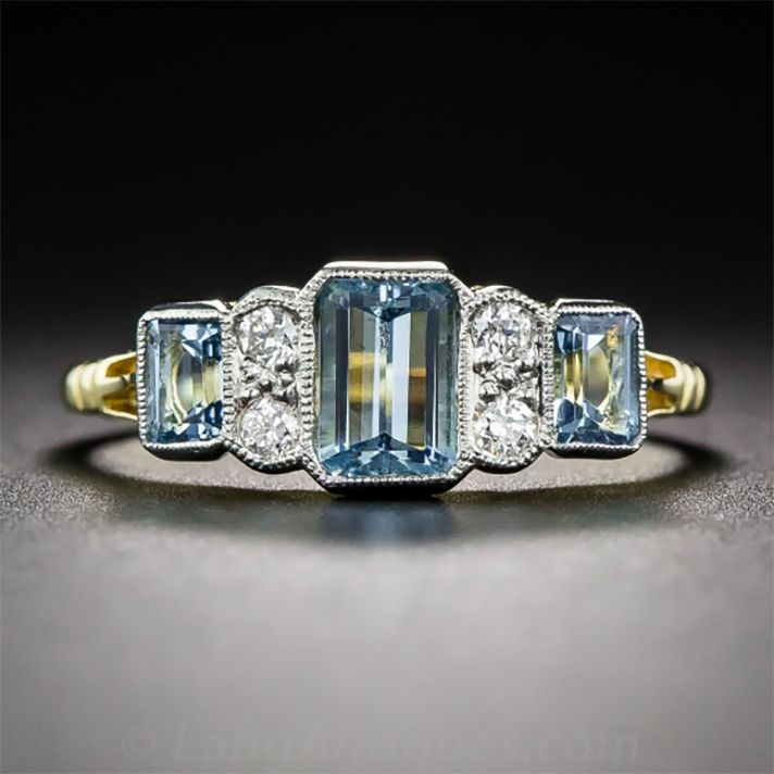 Vintage Blue & White Cubic Glass Gold Ring-Ariette Jewelry