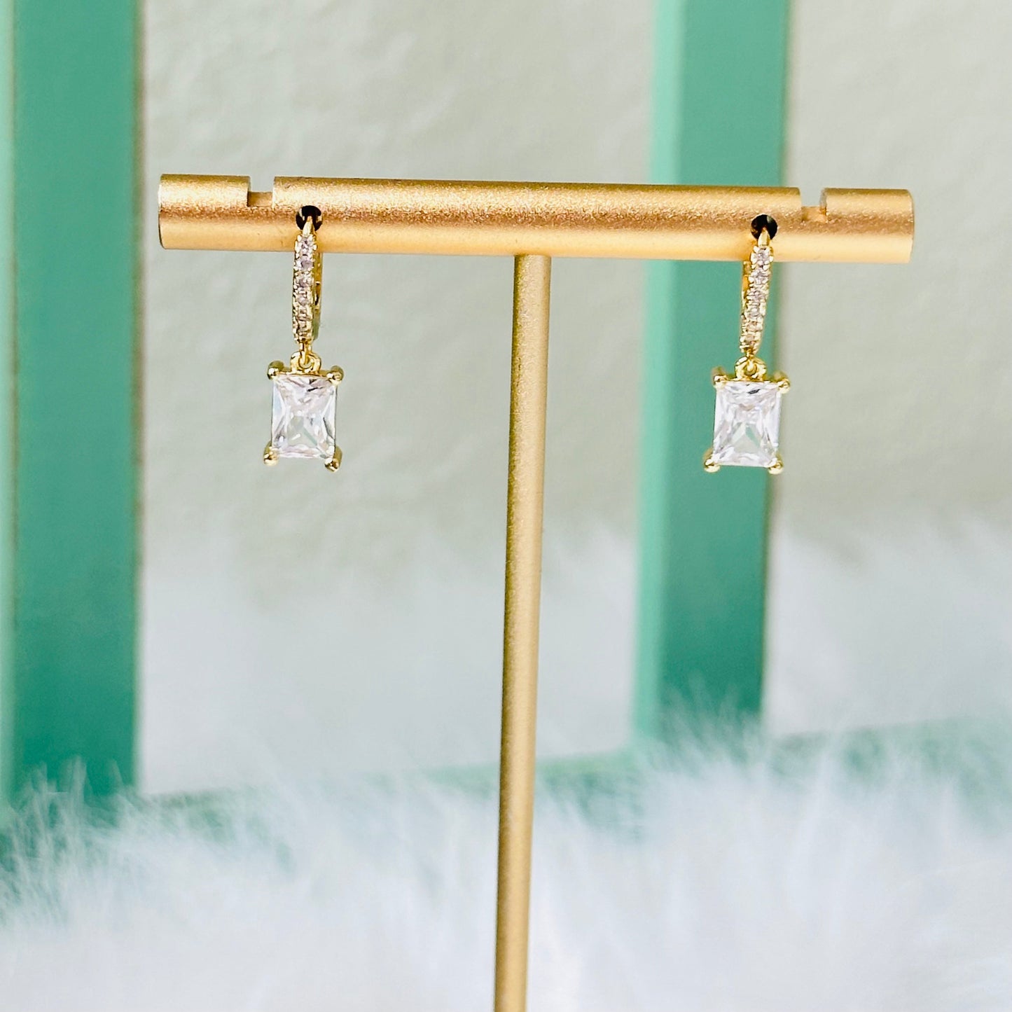 Tiny Huggie Hoop With Baguette Dangle-Ariette Jewelry