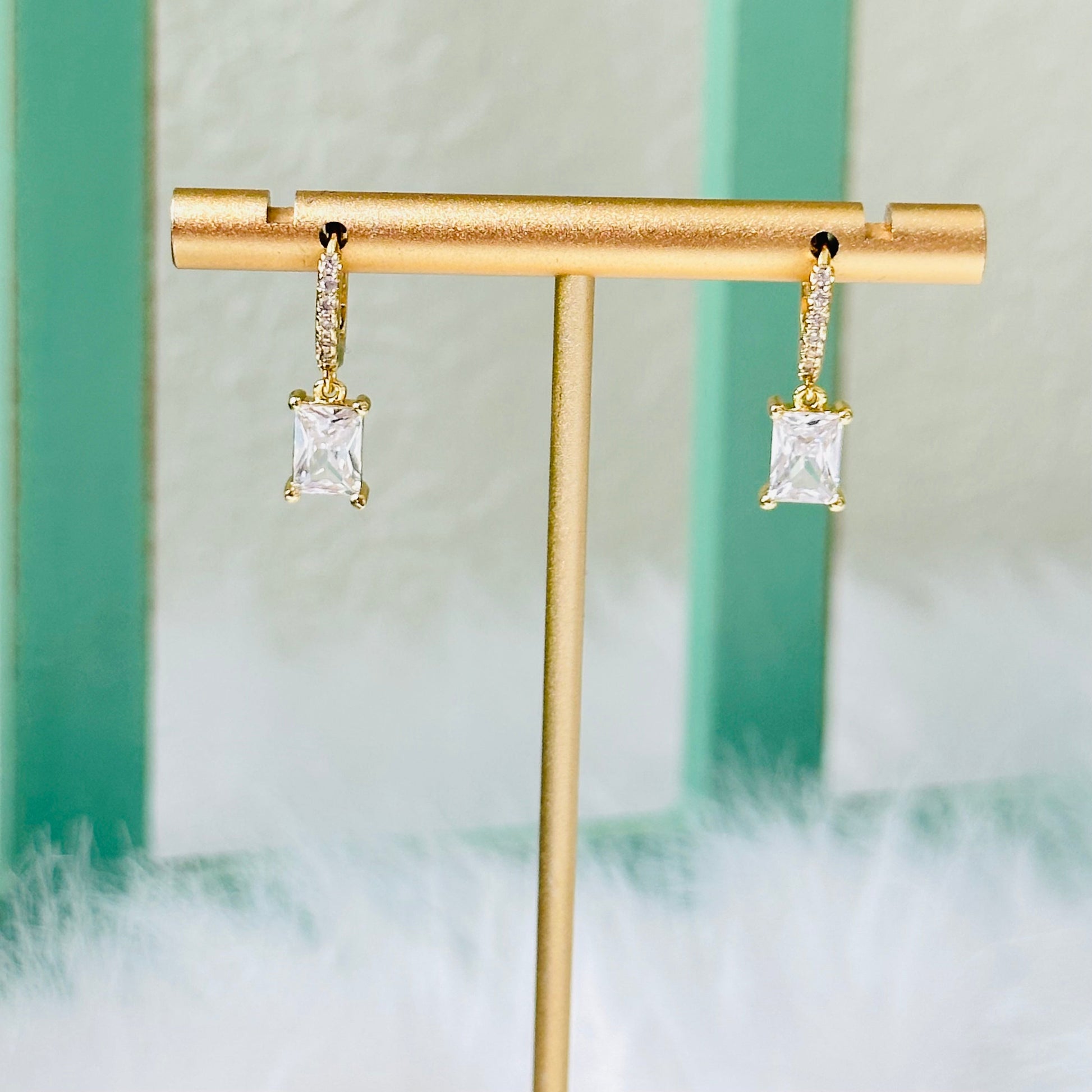 Tiny Huggie Hoop With Baguette Dangle-Ariette Jewelry