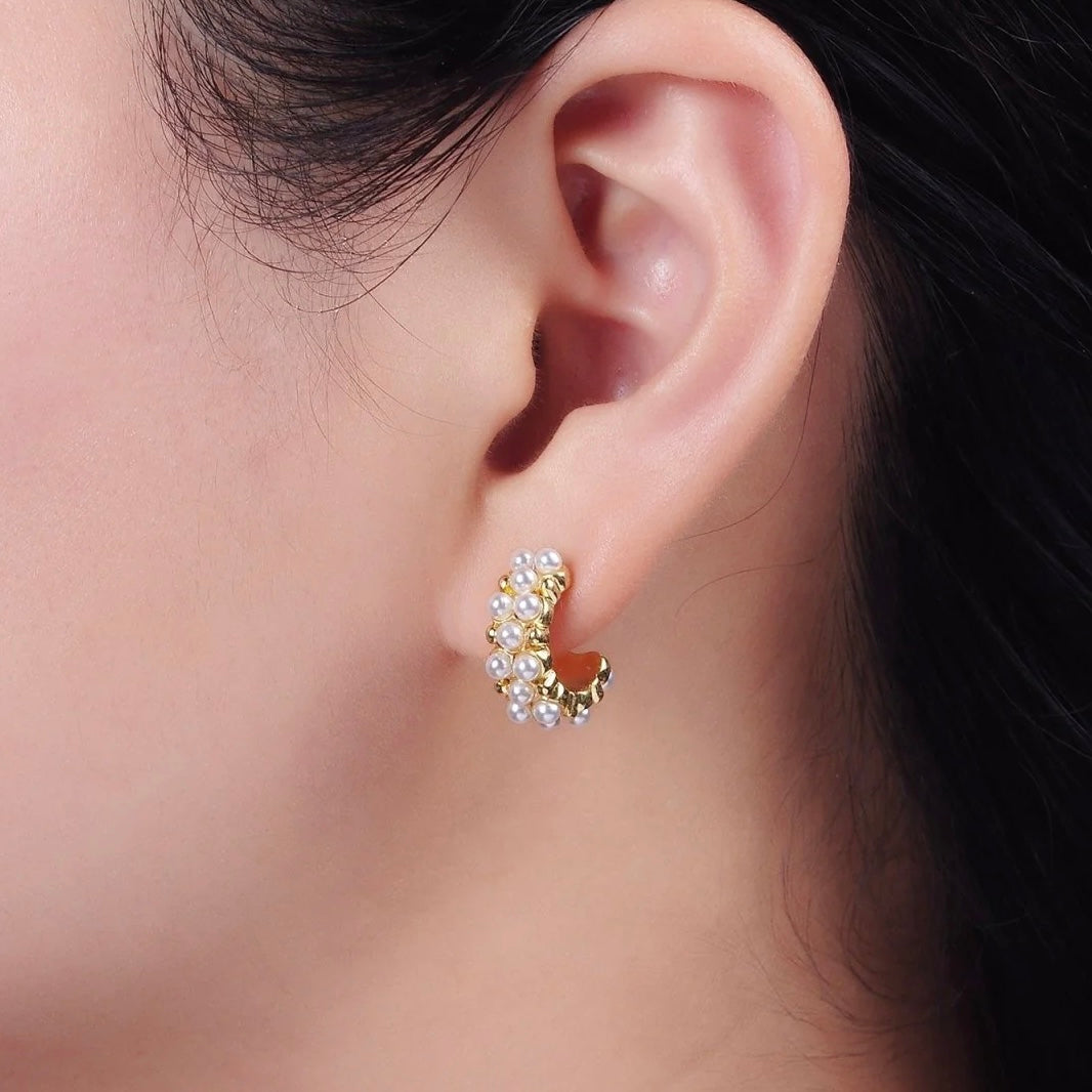 Sabrina Pearl Lined Hoop Earrings-Ariette Jewelry