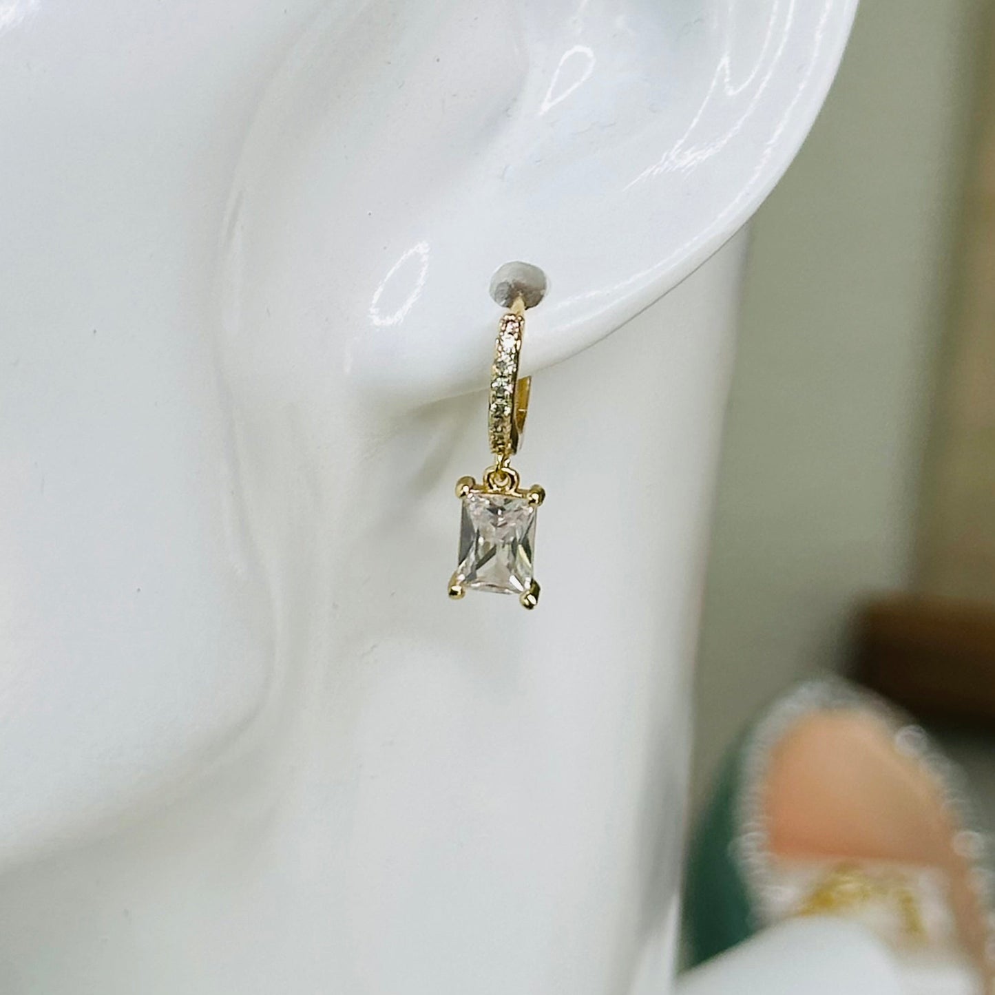 Tiny Huggie Hoop With Baguette Dangle-Ariette Jewelry