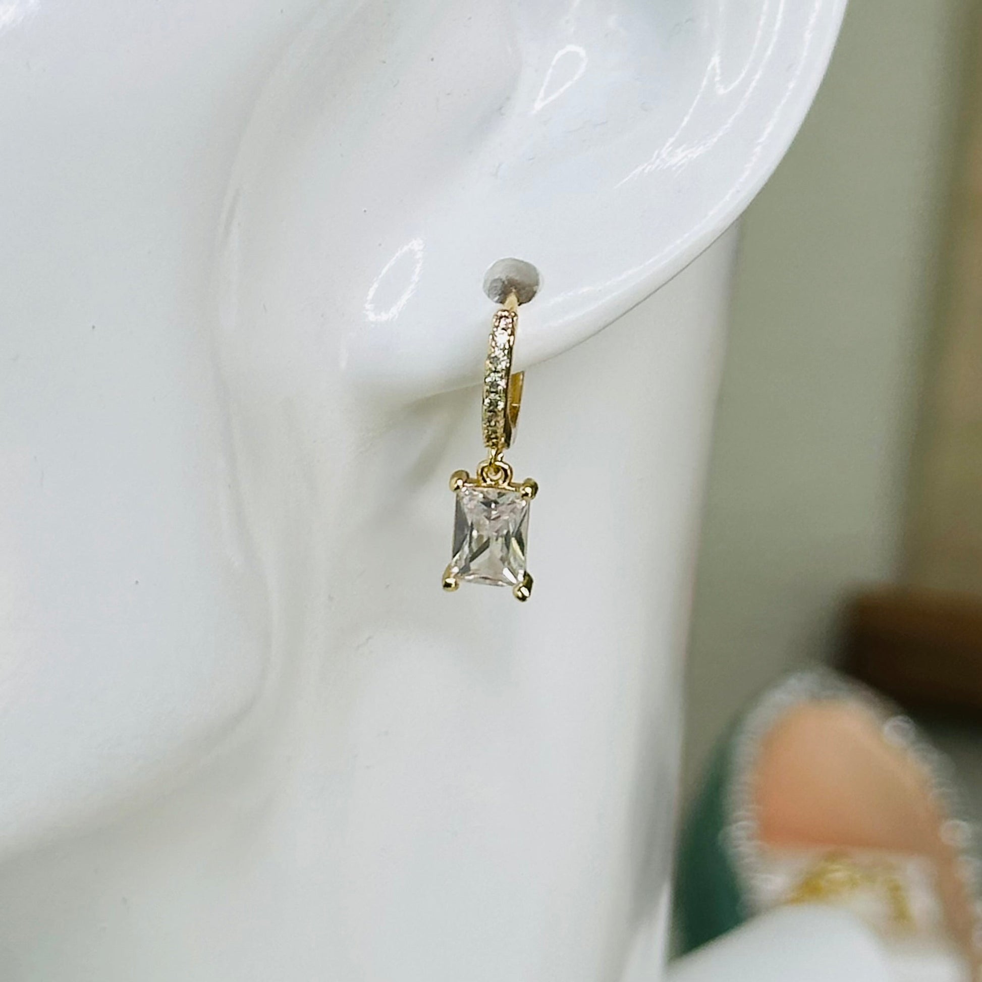 Tiny Huggie Hoop With Baguette Dangle-Ariette Jewelry