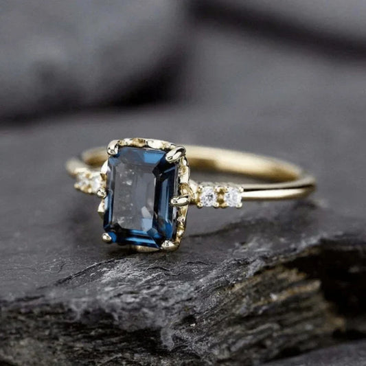 Vintage Blue Crystal Gold Ring-Ariette Jewelry