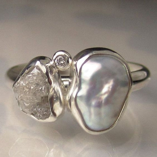 Vintage Baroque Pearl Silver Ring-Ariette Jewelry